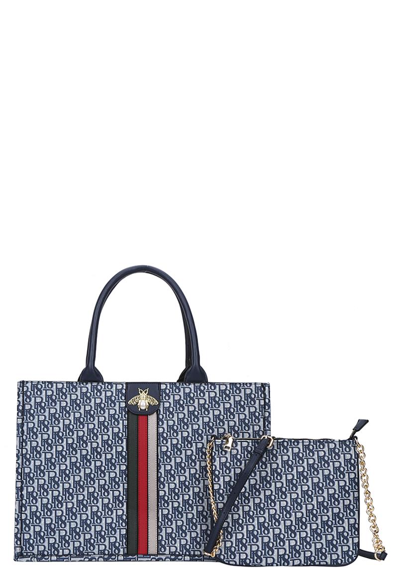 3IN1 PATTERN STRIPE INSECT TOTE BAG WITH CROSSBODY SET