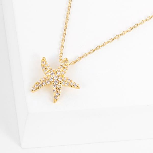 GOLD DIPPED RHINESTONE STARFISH CHARM NECKLACE