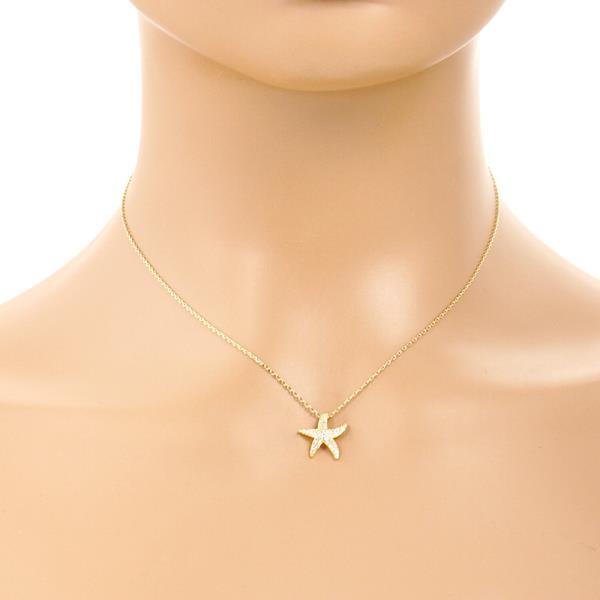 GOLD DIPPED RHINESTONE STARFISH CHARM NECKLACE