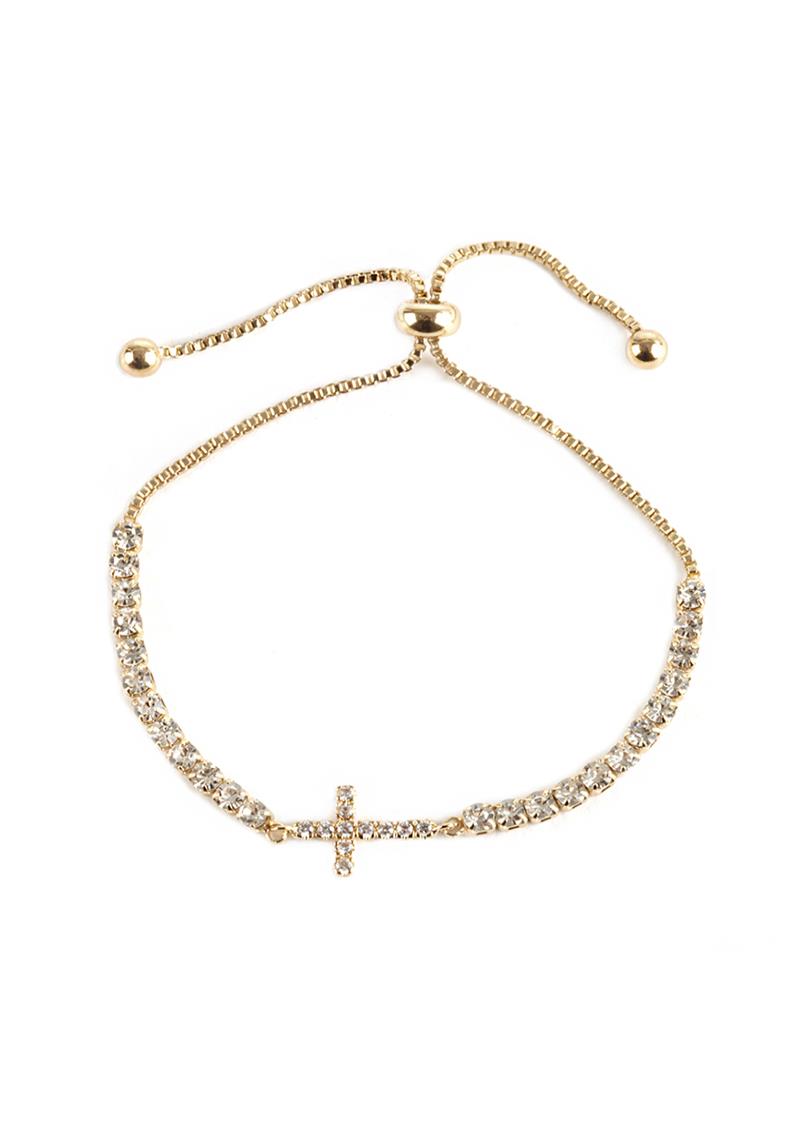 RHINESTONE CROSS ADJUST BRACELET