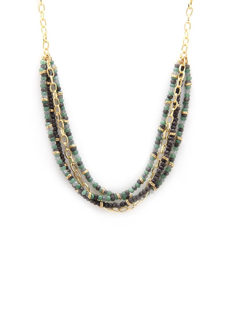 BEADED LAYERED OVAL LINK NECKLACE