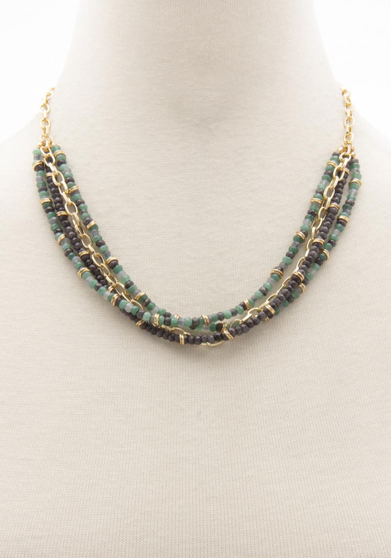 BEADED LAYERED OVAL LINK NECKLACE