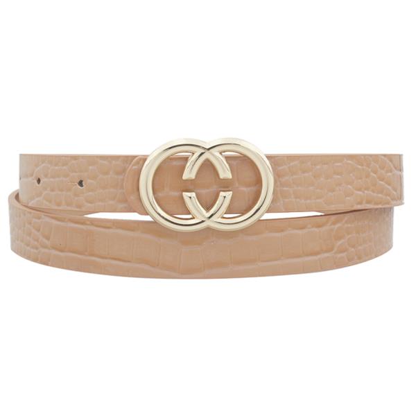 METAL DOUBLE ROUND BUCKLE ANIMAL CROC BELT