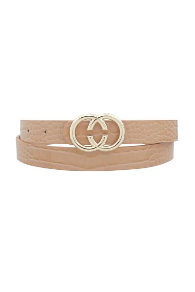 METAL DOUBLE ROUND BUCKLE ANIMAL CROC BELT
