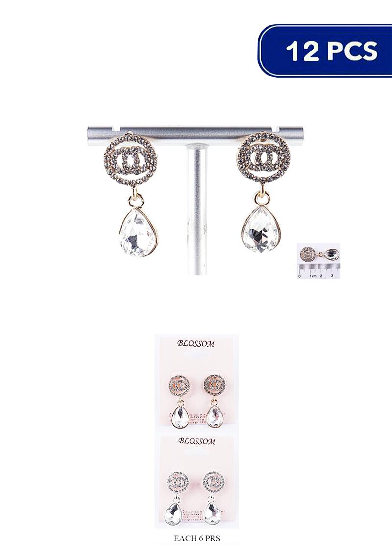 CRYSTAL TEAR DROP RHINESTONE ROUND EARRING (12 UNITS)