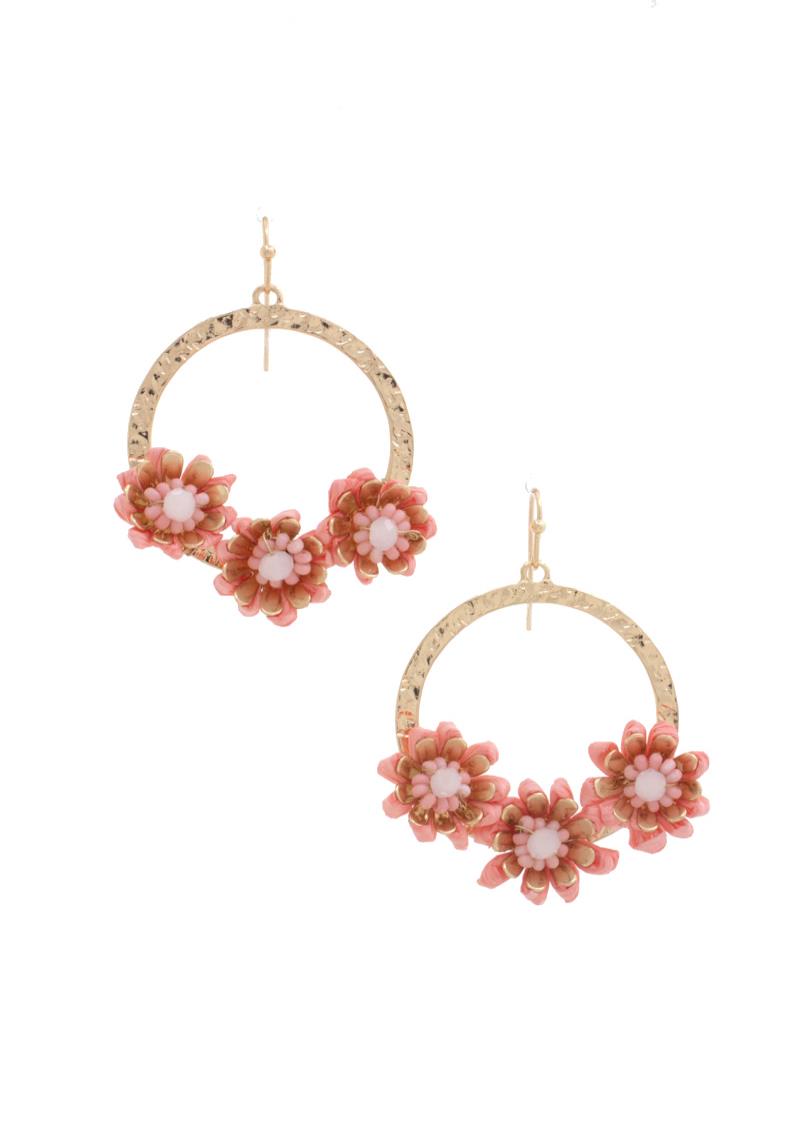 TRIPLE FLOWER CIRCLE DANGLE EARRING