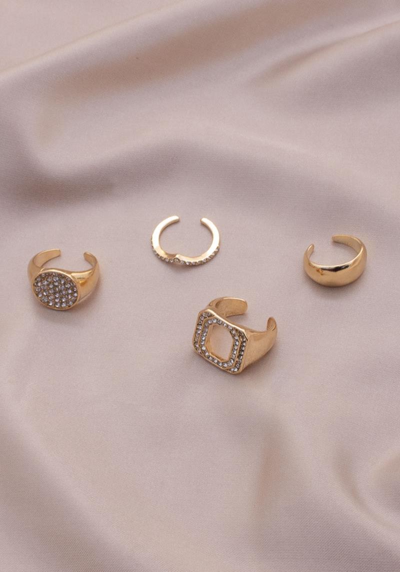 METAL RHINESTONE RING 4 PC SET
