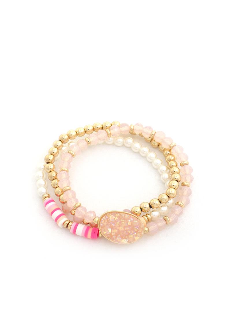 FAUX DRUZY STONE BEADED BRACELET SET
