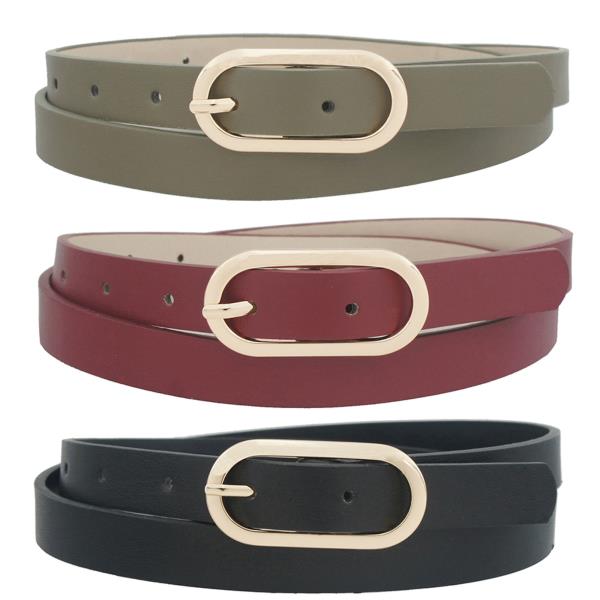 METAL OVAL BUCKLE BELT 3 PC SET