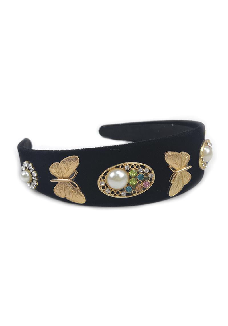 EMBELLISHED BUTTERFLY PEARL CRYSTAL STONE HEADBAND