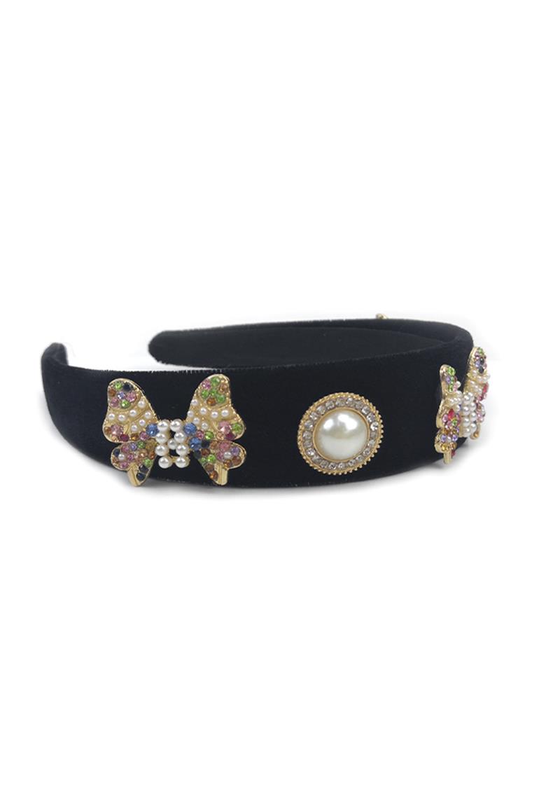 EMBELLISHED BUTTERFLY PEARL CRYSTAL STONE HEADBAND