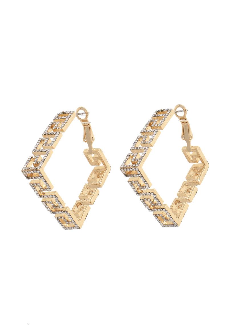 RHINESTONE MAZE PATTERN DIAMOND METAL POST EARRING