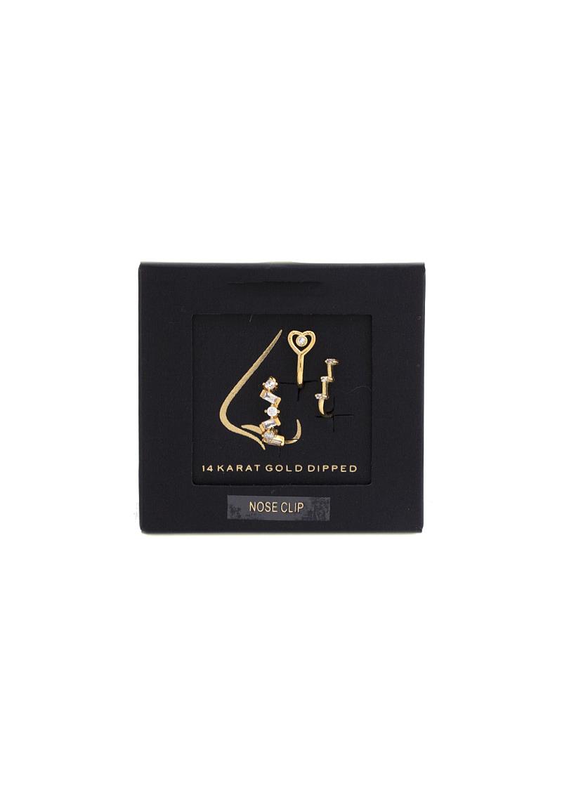 METAL CRYSTAL MIX HEART 14K GOLD DIPPED NOSE CLIP SET