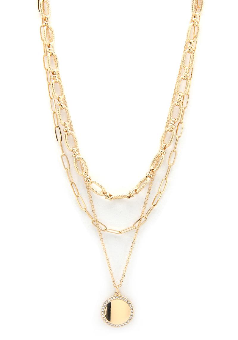 METAL 3 LAYERED CHAIN PENDANT NECKLACE