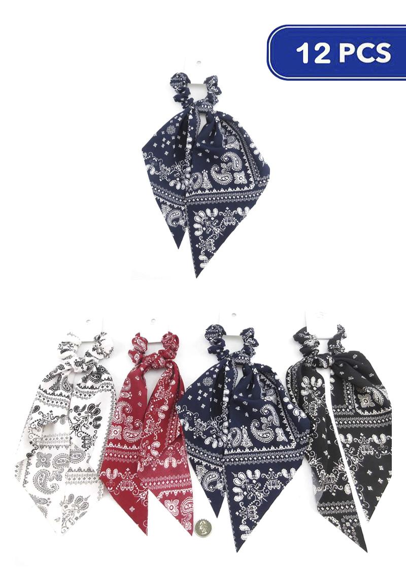 FASHION PAISLEY PRINT HAIR SCRUNCHIES (12 UNITS)