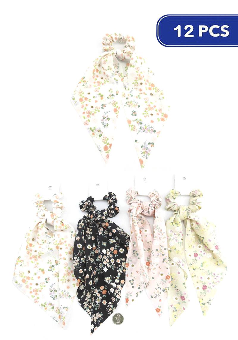 FASHION FLOWER PRINT HAIR SCRUNCHIES (12 UNITS)