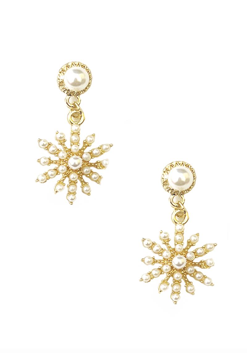 RHINESTONE PEARL STAR EARRING