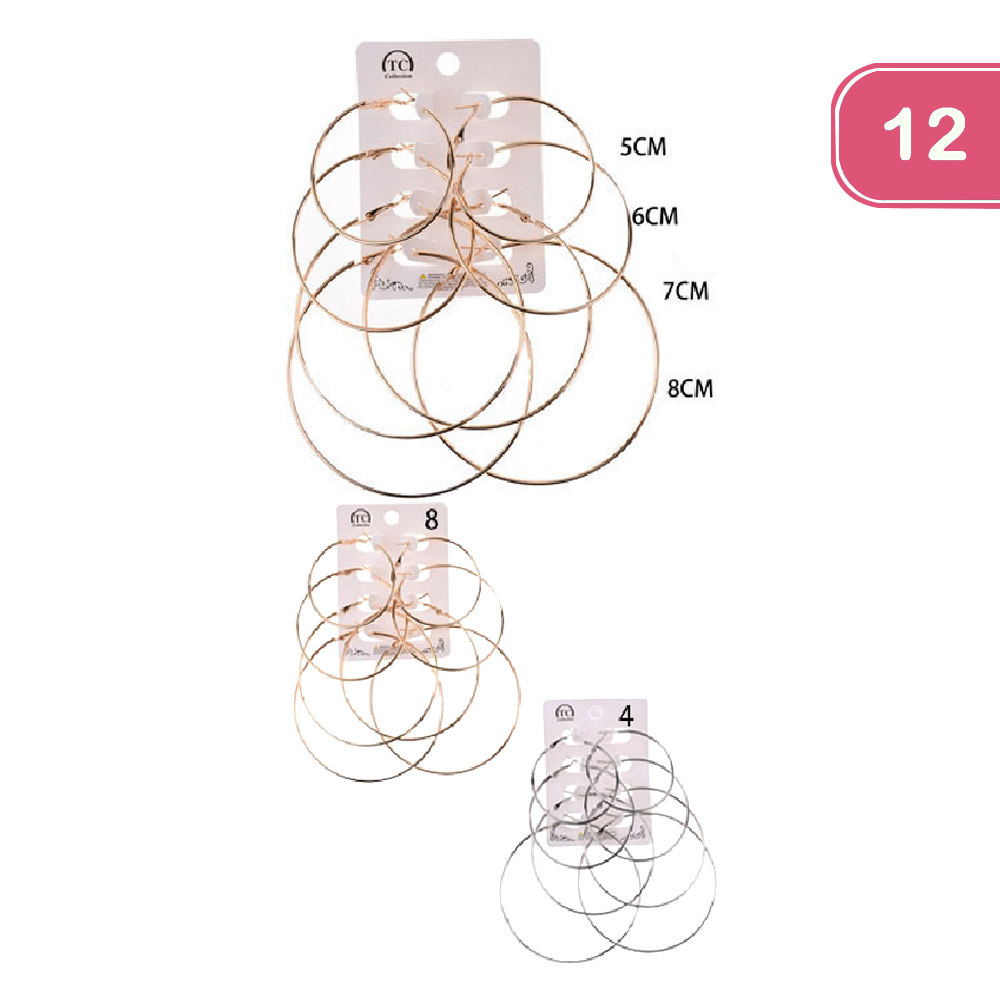 FASHION METAL HOOP EARRING 4 PAIR SET (12 UNITS)