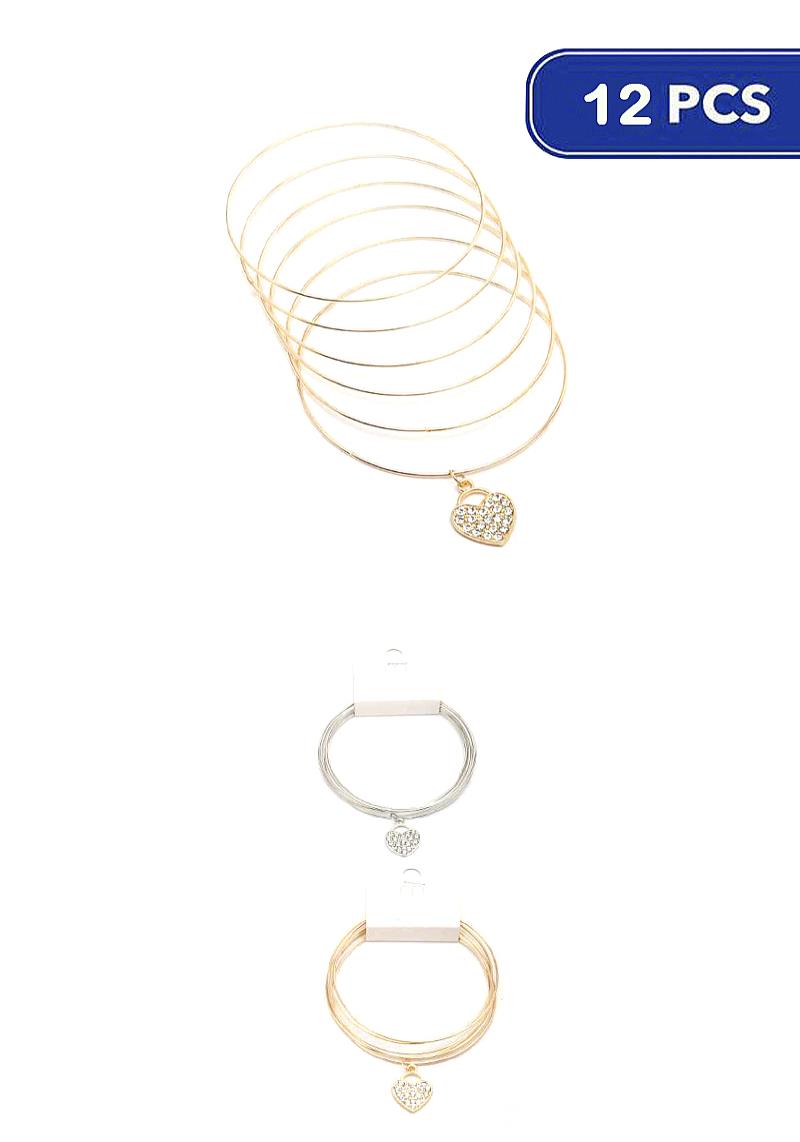 HEART CHARM BANGLE BRACELET SET (12 UNITS)