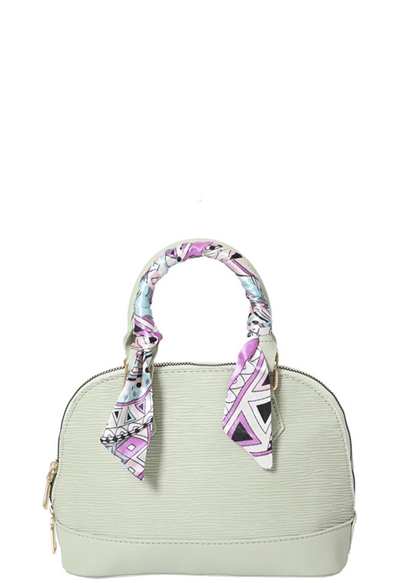 SMOOTH TEXTURE ROUND ZIPPER SCARF HANDLE BAG