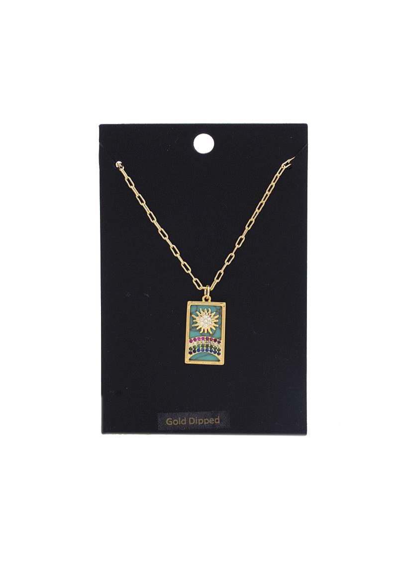 SUN RECTANGLE PENDANT GOLD DIPPED NECKLACE