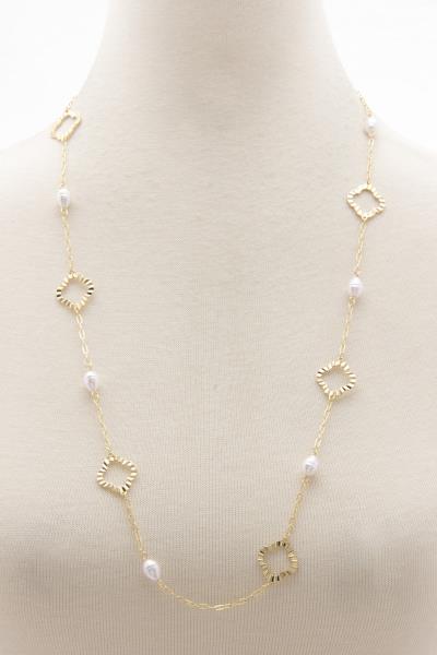 MOROCCAN SHAPE PEARL BEAD STATION NECKLACE