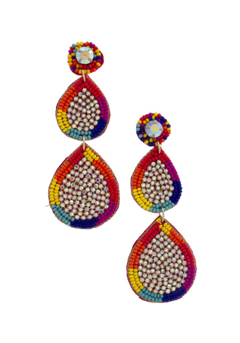 DOUBLE TEARDROP RHINESTONE DANGLE EARRING