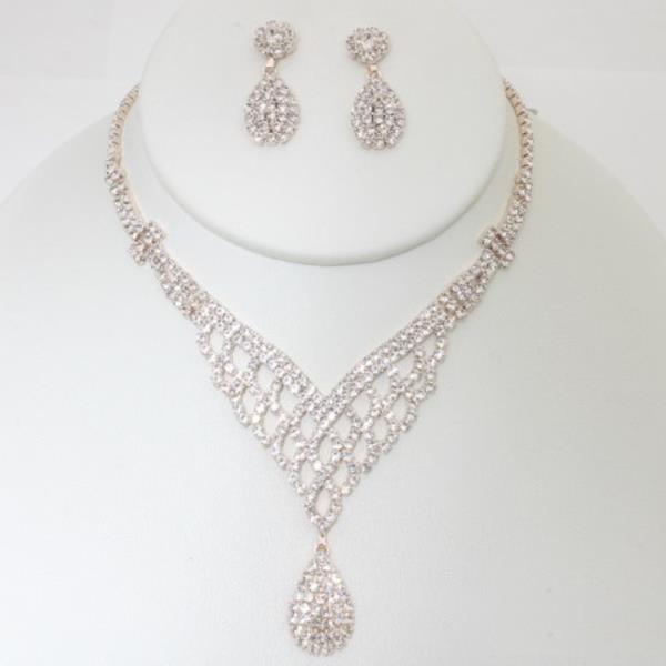 TEARDROP V SHAPE RHINESTONE NECKLACE