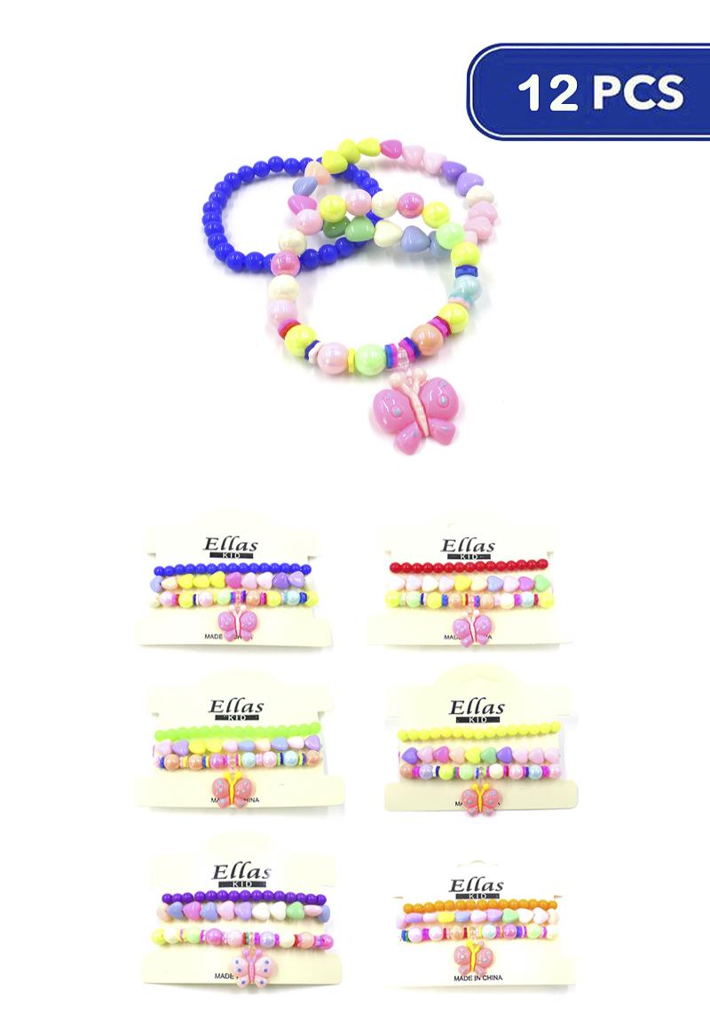 FASHION BEAD BUTTERFLY CHARM STRETCH BRACELET (12 UNITS)