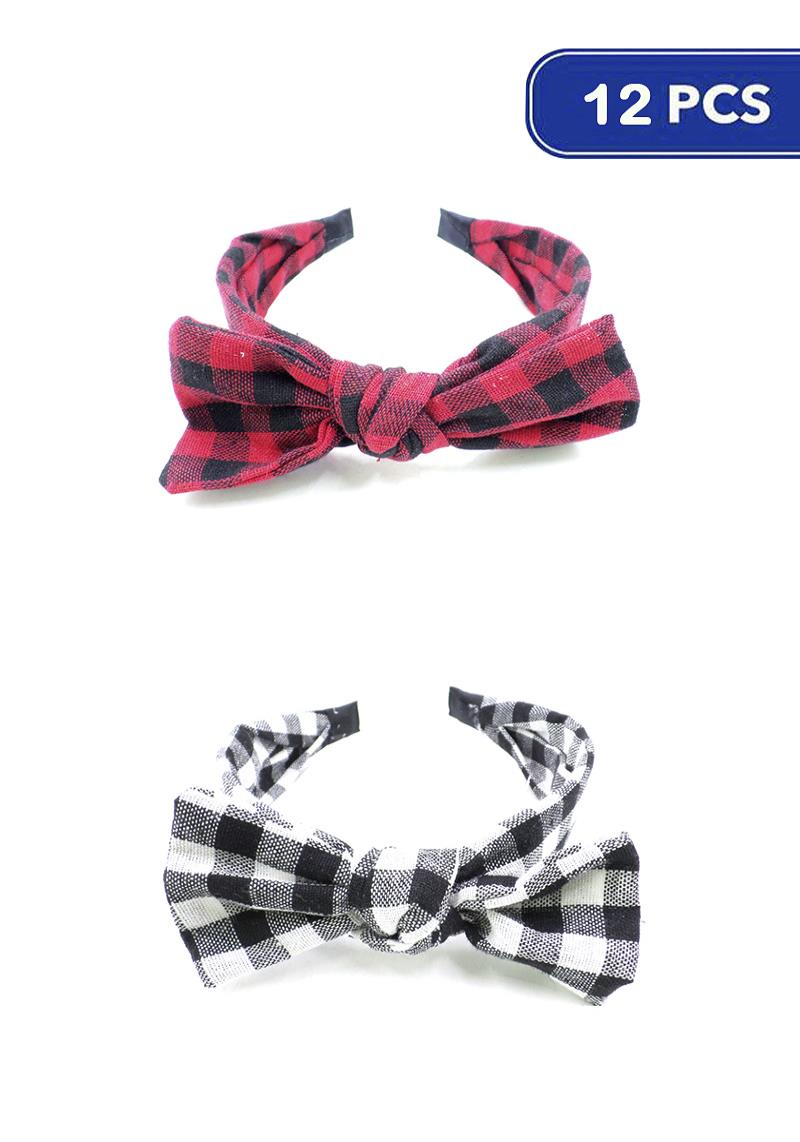 FASHION PLAID RIBBON HEADBAND (12 UNITS)