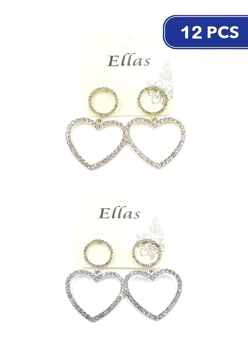 FASHION RHINESTONE HEART DANGLE EARRING (12 UNITS)
