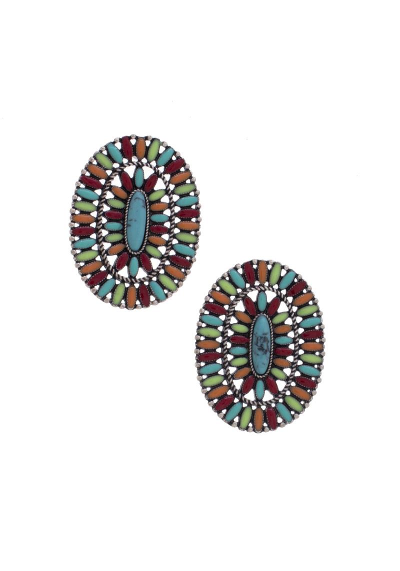 OVAL BEADED METAL EARRING
