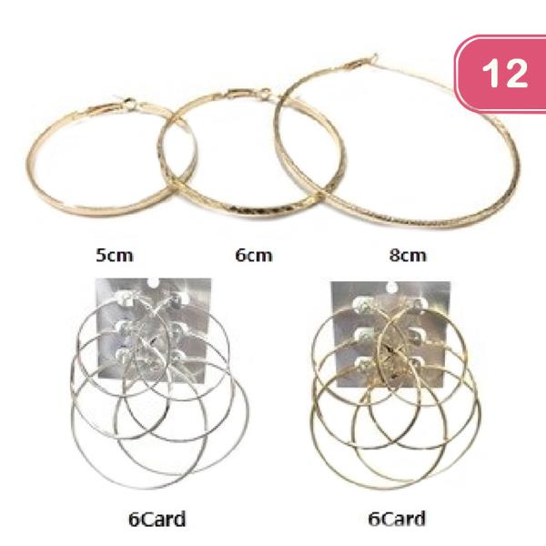 METAL HOOP EARRING 3 PAIR SET (12 UNITS)