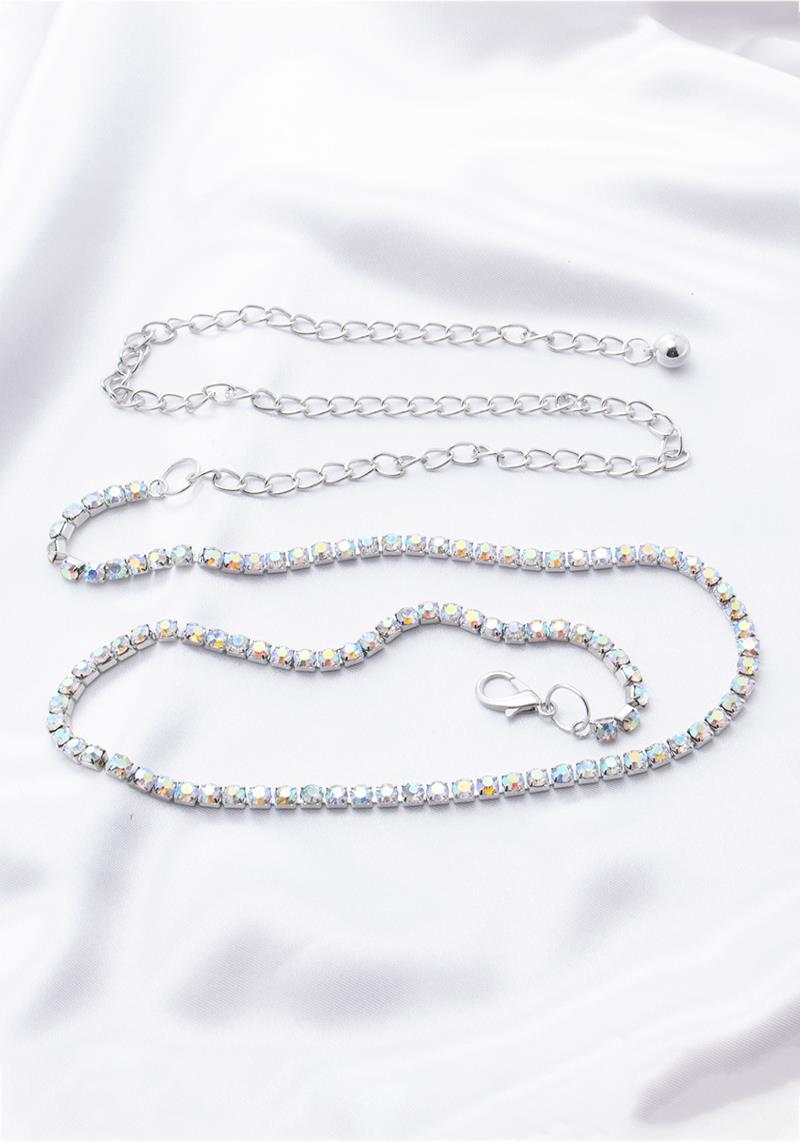 RHINESTONE METAL CHAIN LINK HOOK BELT