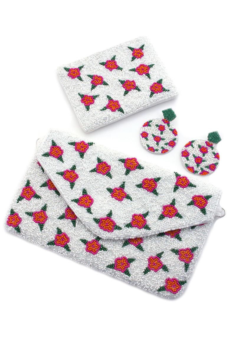SEED BEAD FLOWER PATTERN MINI COIN PURSE BAG