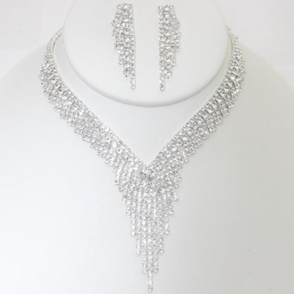 V SHAPE DANGLE RHINESTONE NECKLACE