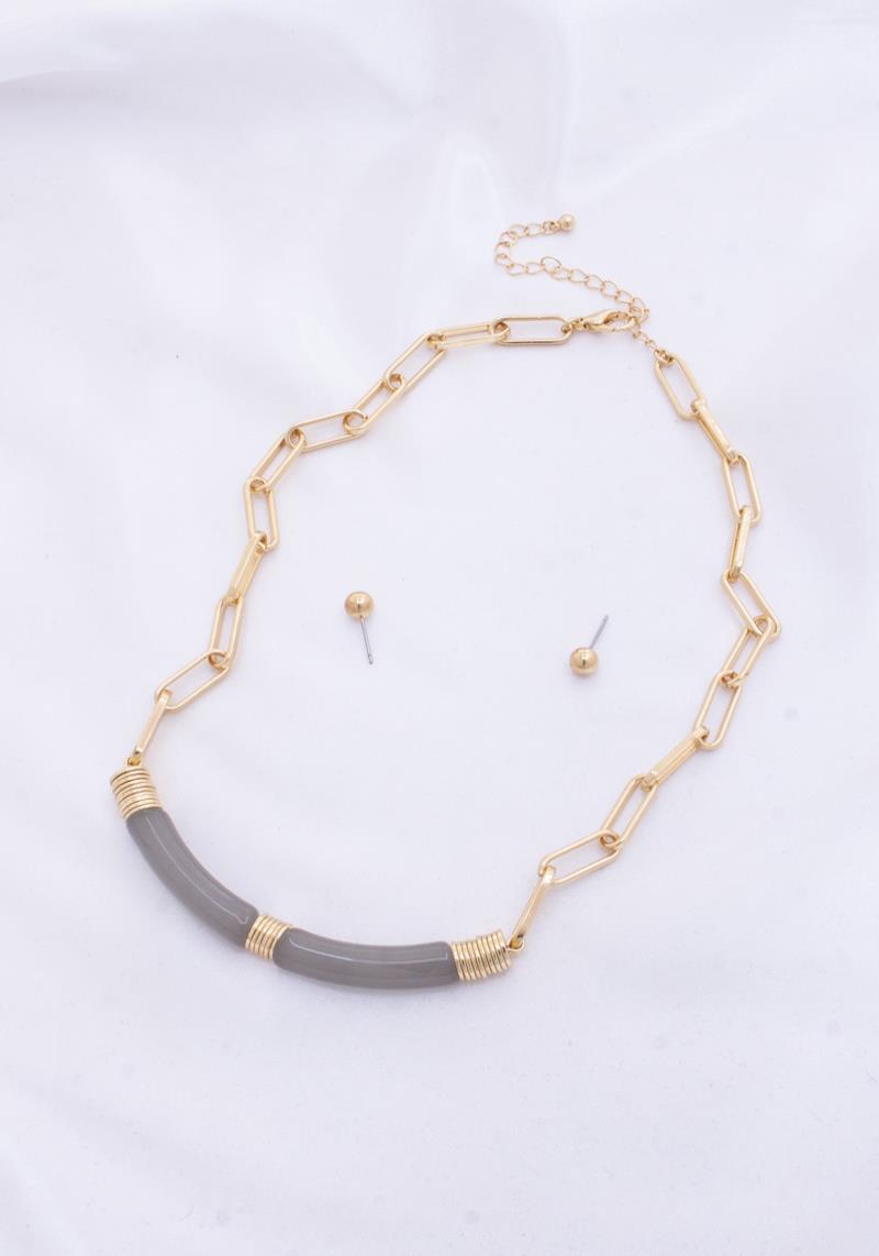 COLOR BAR METAL DISC OVAL LINK NECKLACE