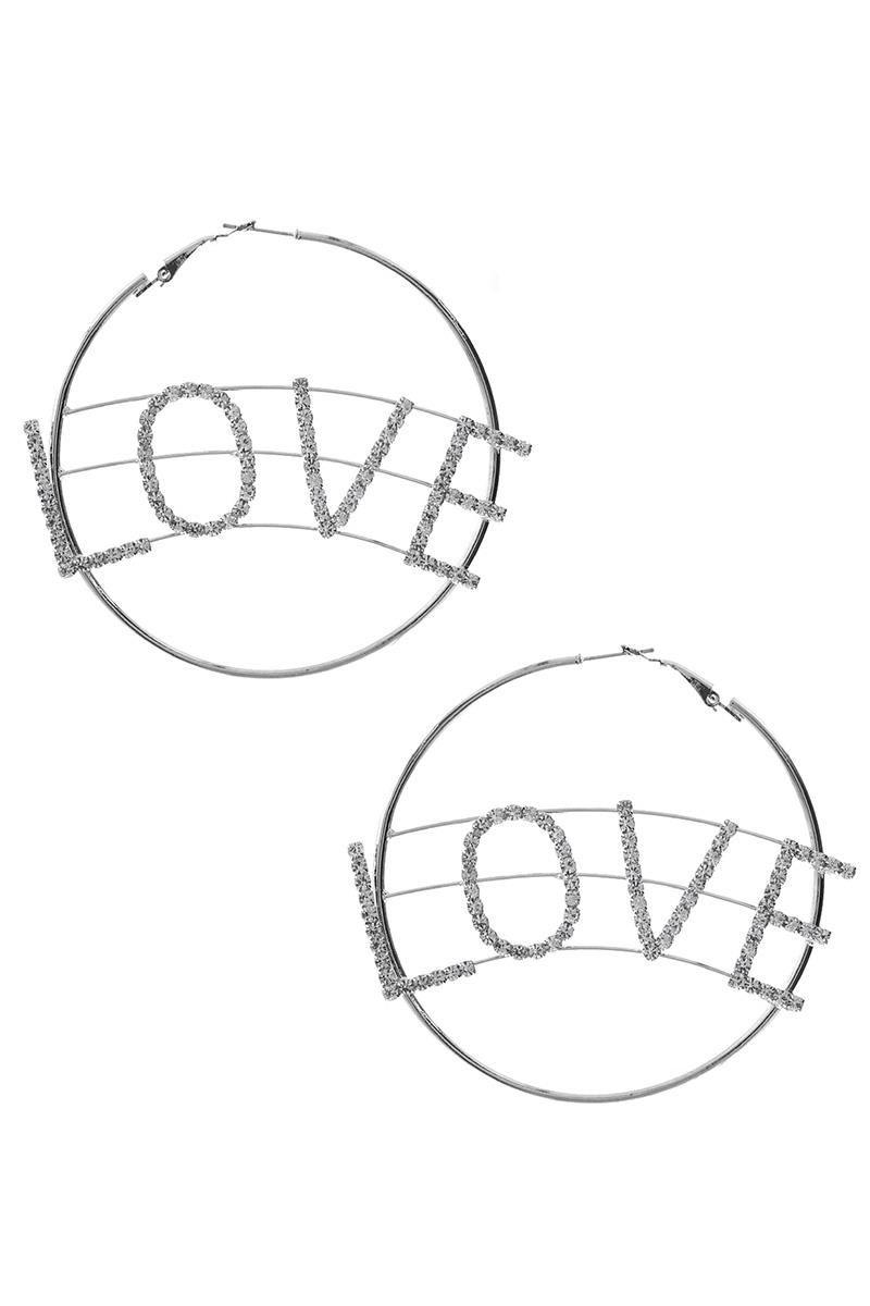 LOVE RHINESTONE HOOP EARRING