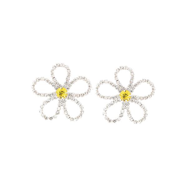 RHINESTONE 30MM FLOWER OUTLINE STUD EARRING