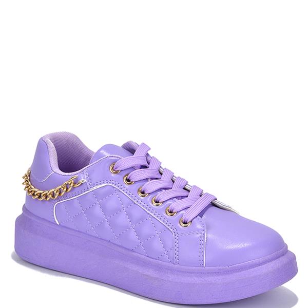 QUILT STITCHING CHAIN LINK LACE SNEAKER