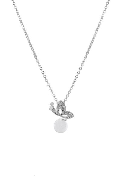 CZ SIDE BUTTERFLY WITH PEARL NECKLACE
