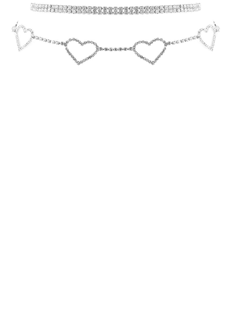 RHINESTONE 5 HEART CHOKER NECKLACE