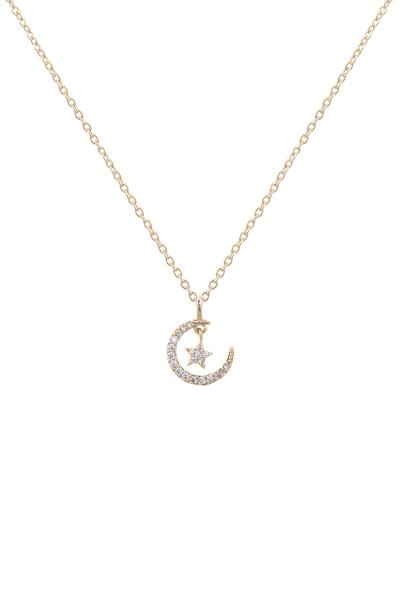 CZ MOON N STAR PENDANT NECKLACE