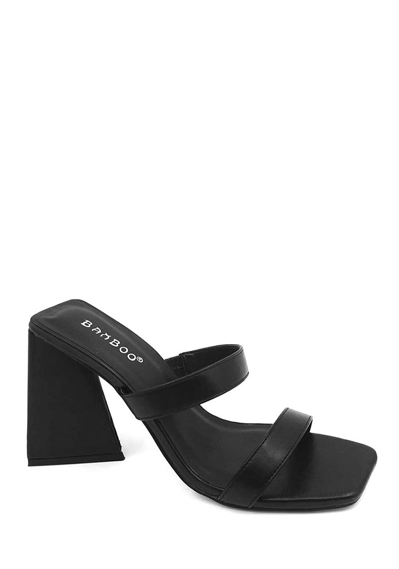 PLAIN SMOOTH CHIC DOUBLE STRAP SHAPE HEEL