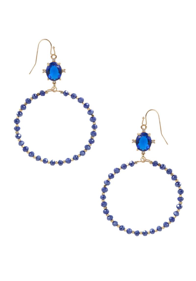 OVAL CRYSTAL BEADED HOOP DANGLE EARRING