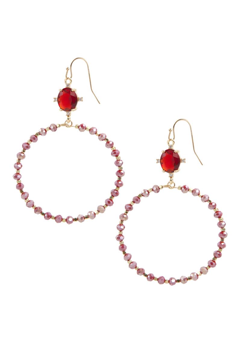 OVAL CRYSTAL BEADED HOOP DANGLE EARRING