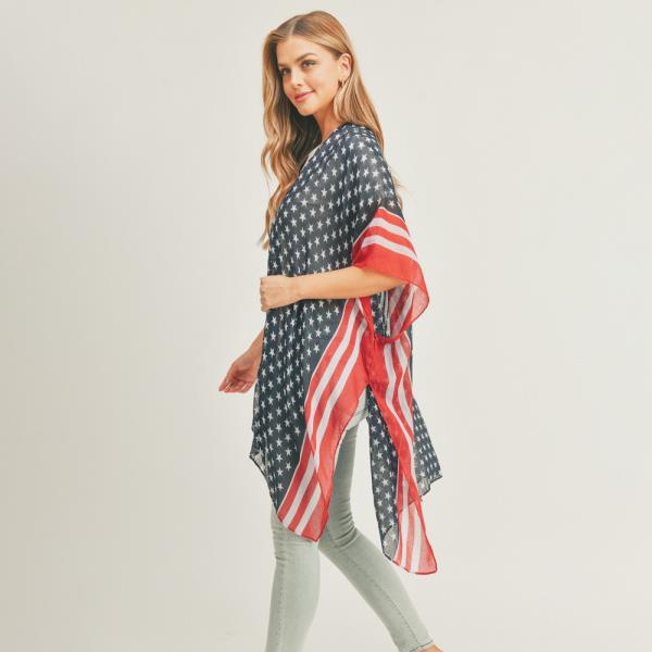 STRIPE TRIM AMERICAN FLAG KIMONO