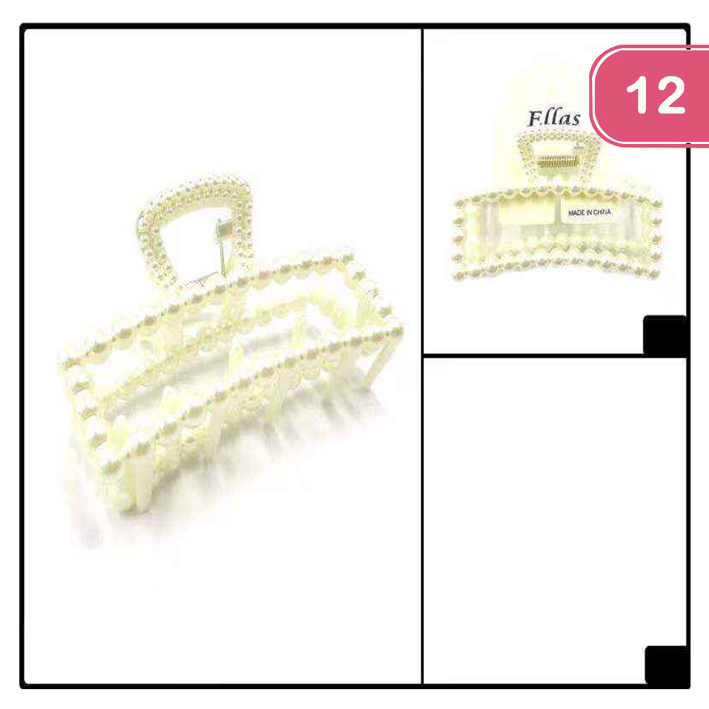 FASHION RECTANGLE PEARL HAIR CLAW CLIPS (12 UNITS)