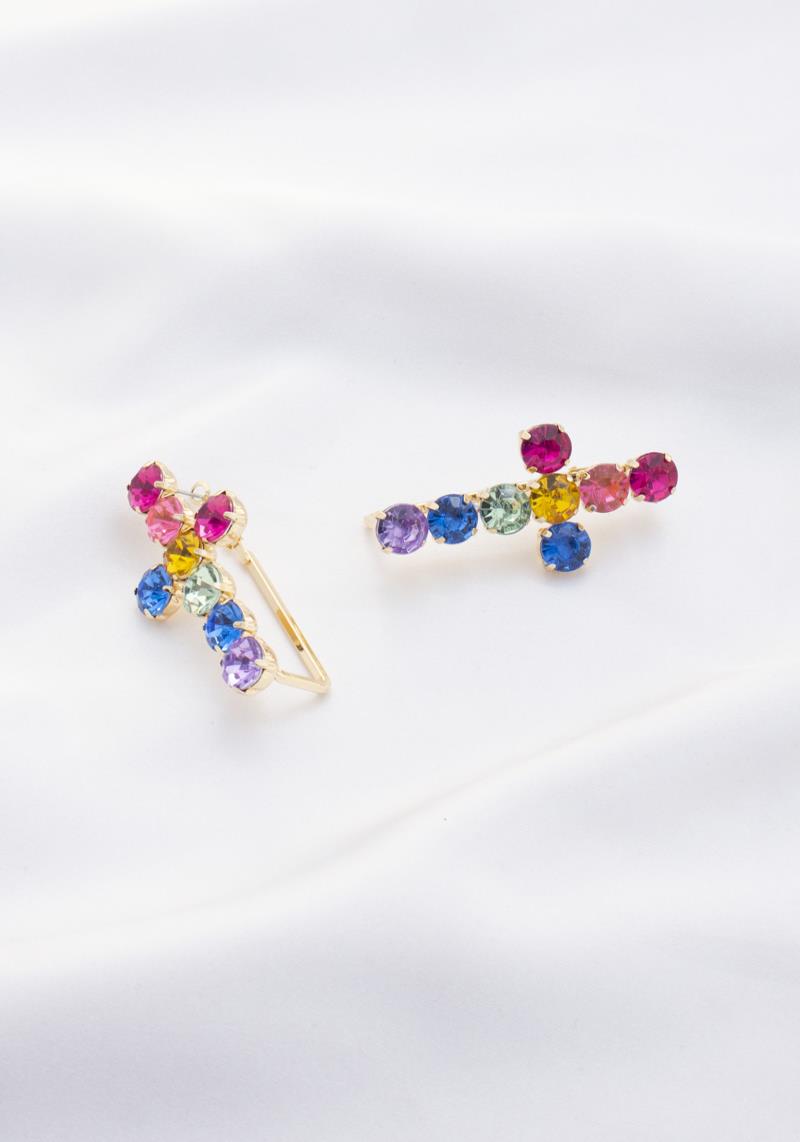 RHINESTONE CROSS METAL EARRING