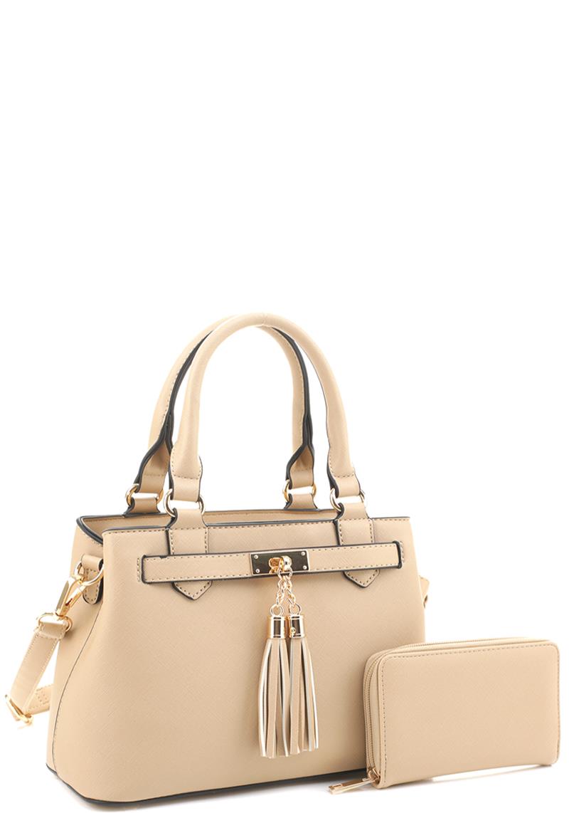 2IN1 TASSEL SMOOTH HANDLE TOTE BAG WITH WALLET SET